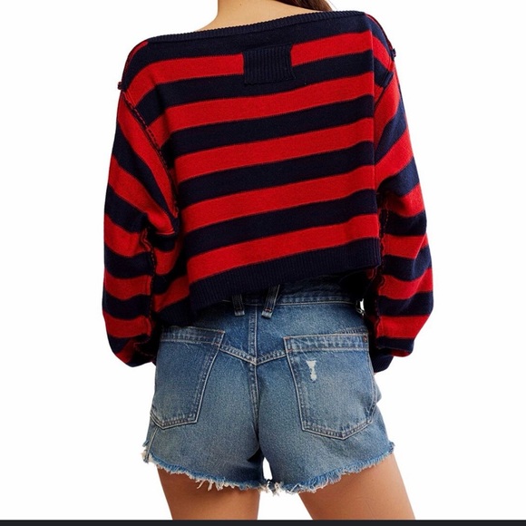 Free People We The Free Into The Blue Pullover Red Combo Medium Wool Blend New - Picture 3 of 11
